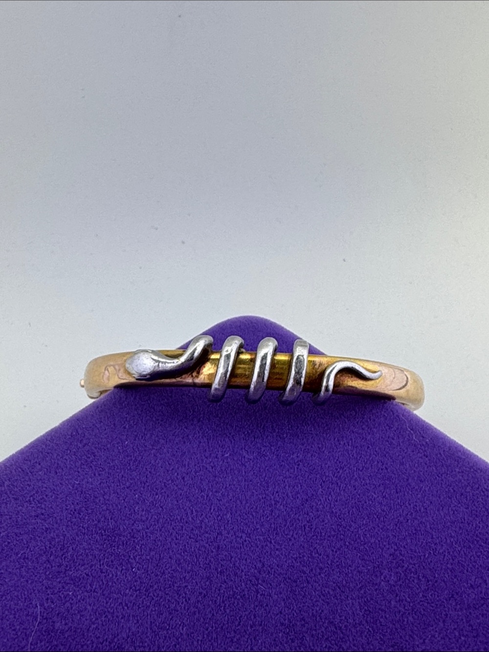 💛 Antique 10k Gold & Sterling Silver Snake Motif Bangle Bracelet | Victorian